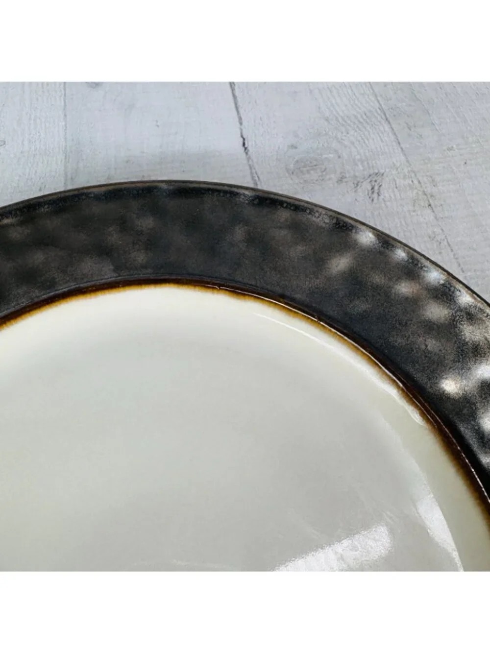 Cindy Crawford Metallic Bronze Hammer Rim Cream Ceramic Dinner Plates Set of 4